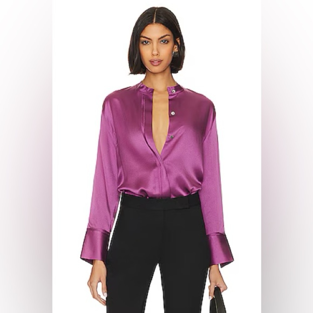 VINCE Womens Raw Hem Collared Button-Down Top